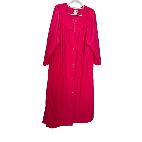 Vintage hot pink 80s/90s Kelly Reed house full snap pearl buttons coat robe - Picture 1 of 5